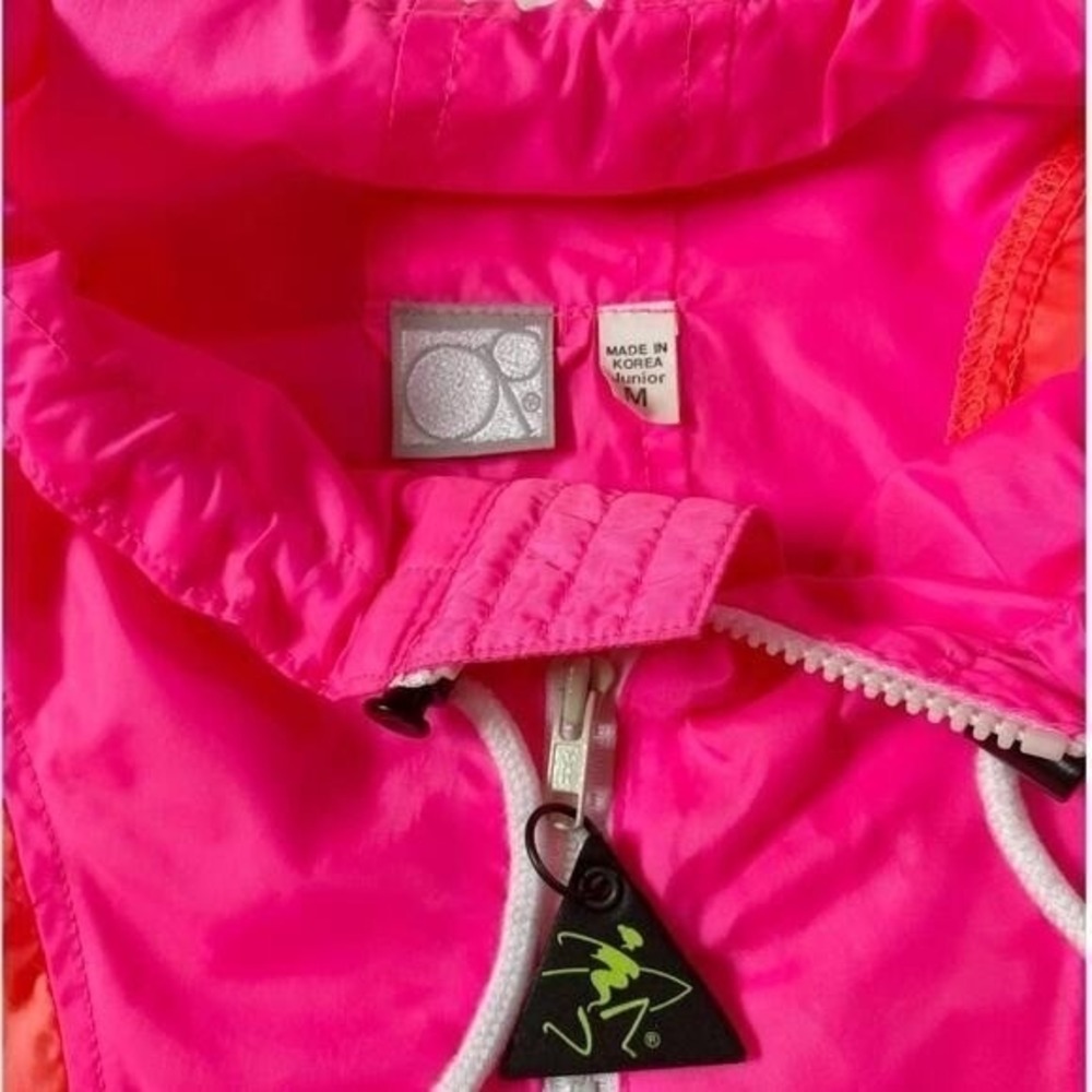 Vintage OP Hot Pink/Orange Windbreaker 3/4 Zip‎ Jacket - Junior's M - Picture 4 of 15